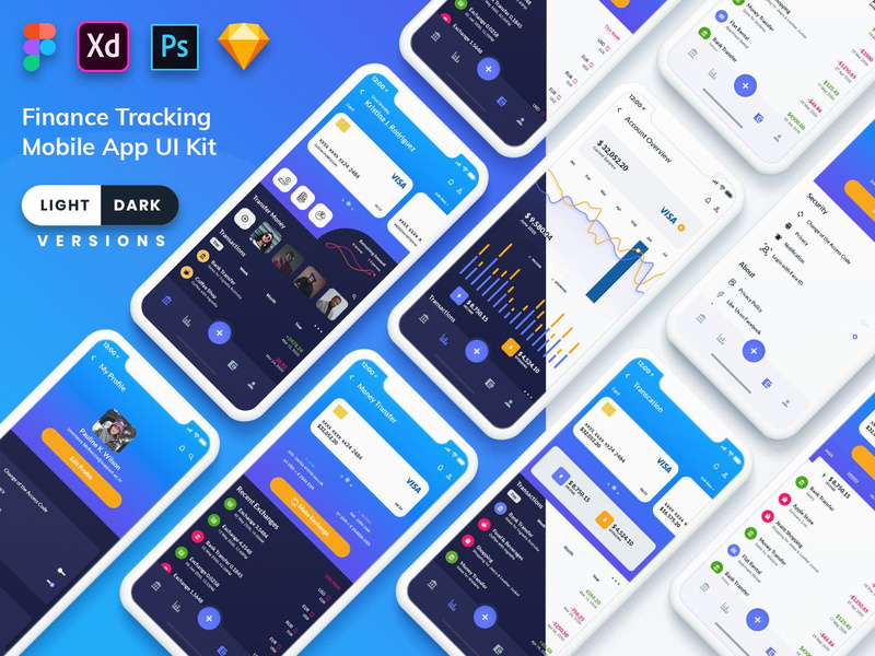 Finance Tracking Mobile App UI Kit (Light & Dark)