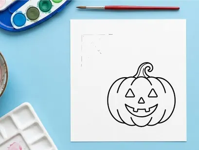Halloween pumpkin jack-o-lantern line art. Spooky carved gourd icon for holiday design.