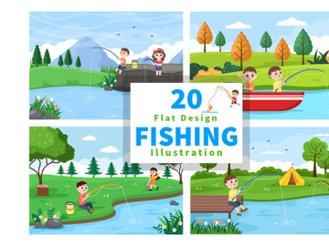20 Children Fishing Fish Vector Illustration preview picture