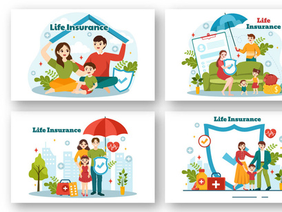 12 Life Insurance Vector Illustration