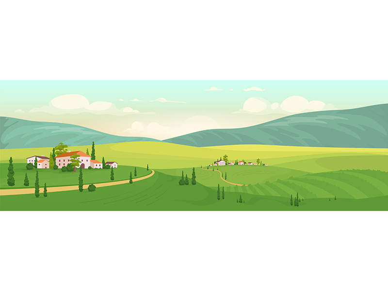 Summer in Italian village flat color vector illustration