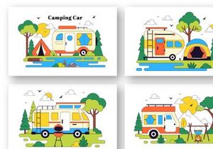 10 Camping Car Vector Illustration