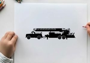 Silhouette of a large truck with a crane on the back