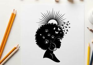 Silhouette of a woman with afro and sun rays