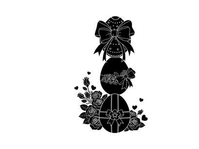 Silhouette of easter eggs with bow and flowers