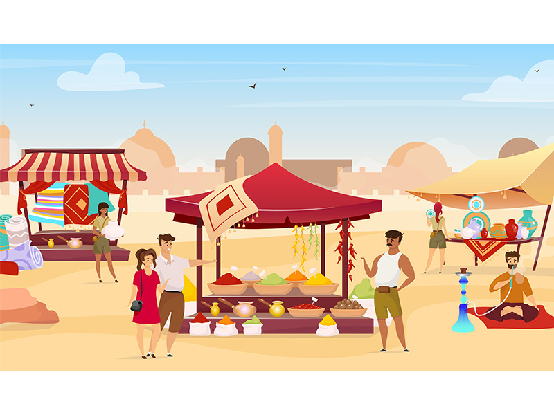 Arabic bazaar flat color vector illustration