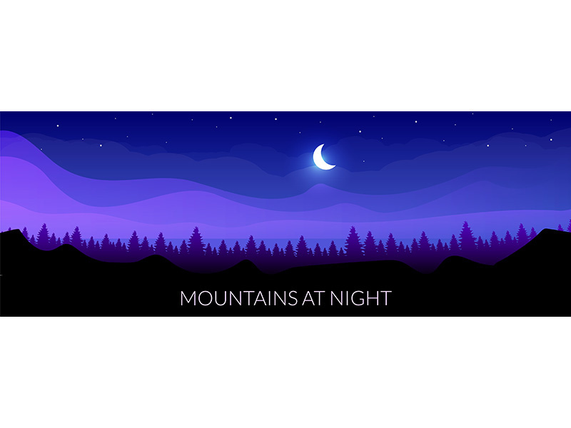 Mountains at night flat color vector banner template