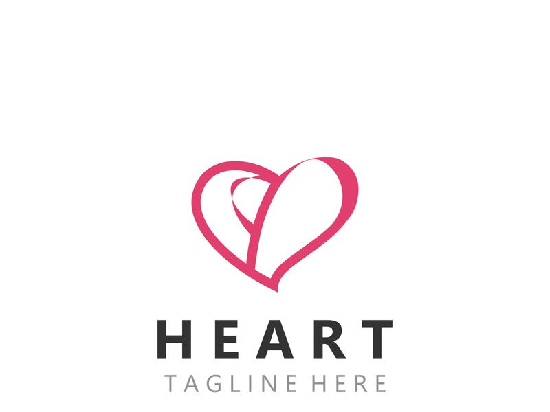 Heart logo design template, luxury ribbon Valentines day and love stripe logotype