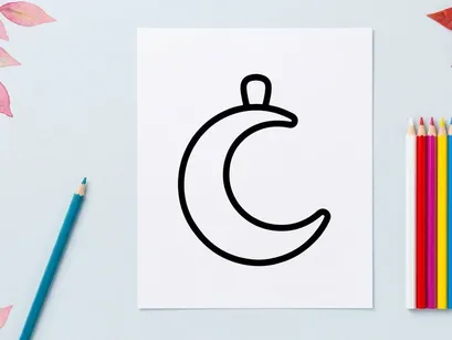 Ikon liontin bulan sabit. Grafik garis hitam sederhana dari liontin bulan angkasa.