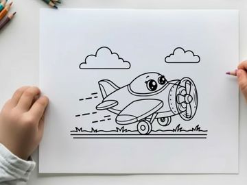 Cute airplane with face flying in sky vector illustration preview picture
