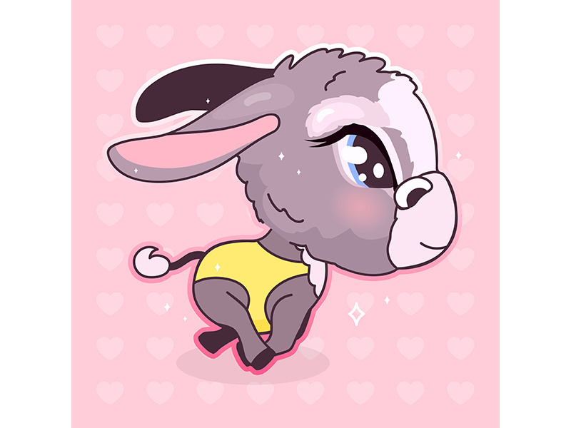 Cute donkey kawaii cartoon character