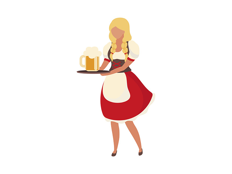 Oktoberfest girl carrying beer semi flat color vector character