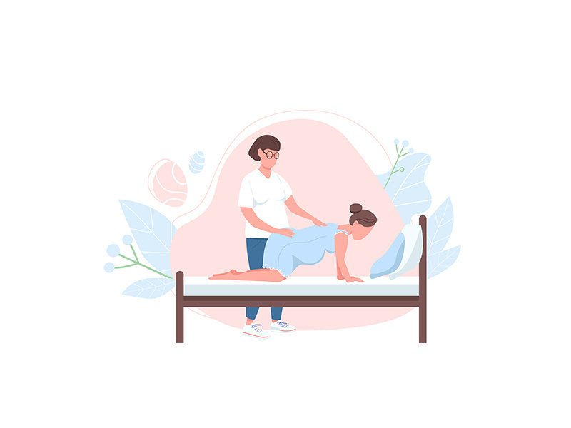 Obstetrician with woman flat color vector faceless character