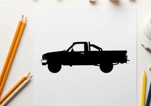 Silhouette of a classic pickup truck against a white background