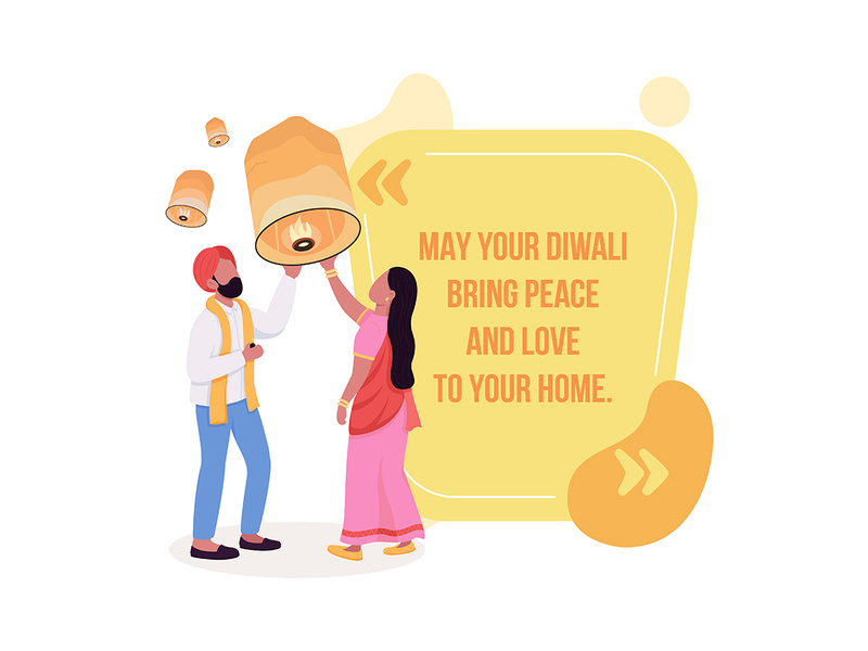 Diwali celebration vector quote box with flat characters