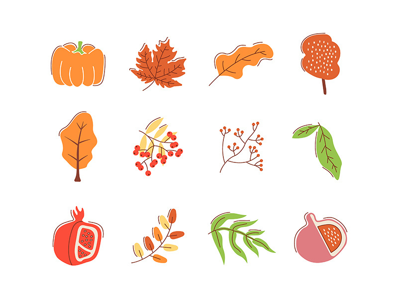 Autumn bounty flat vector abstract elements set