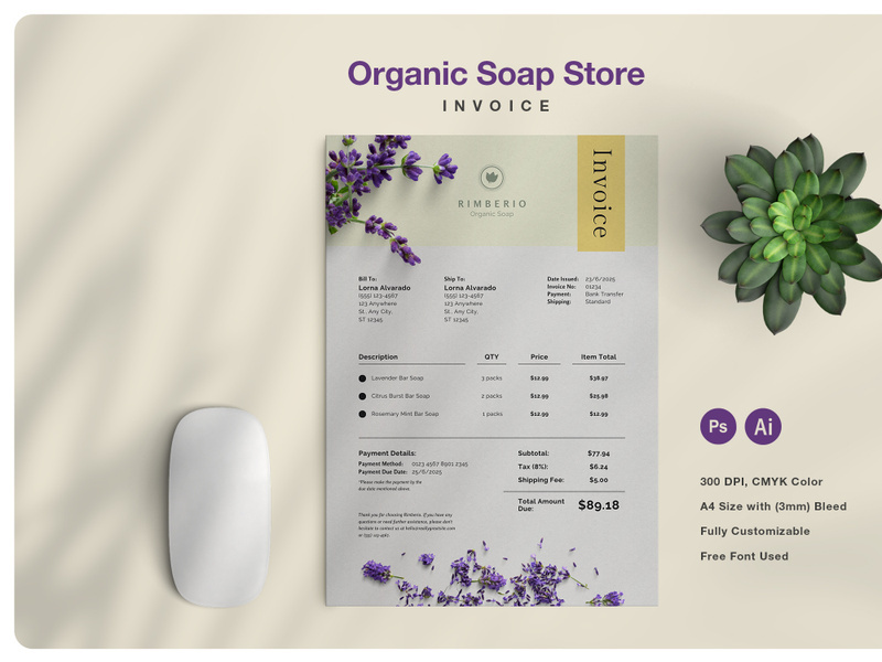 Organic Soap Store Invoice