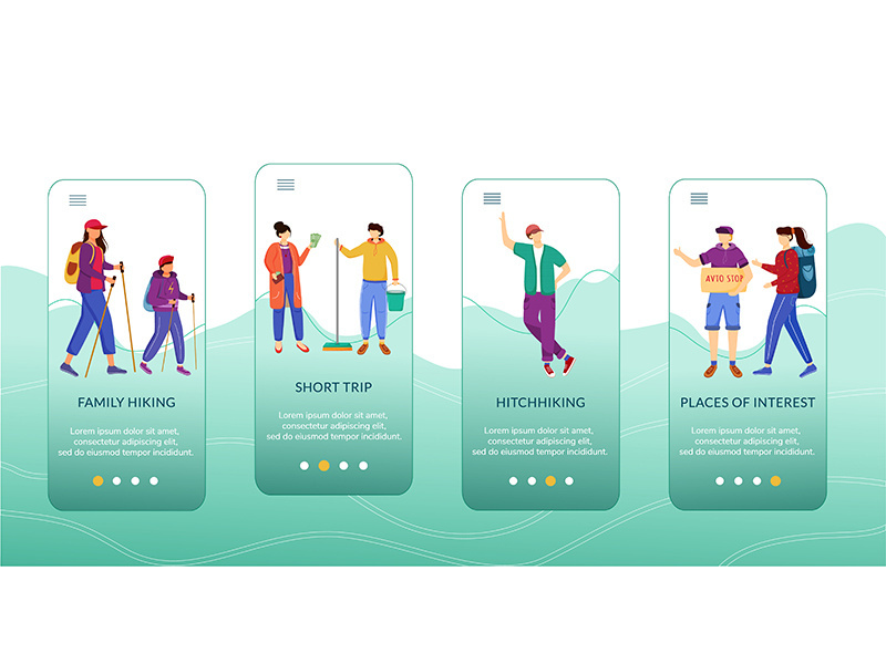 Budget tourism onboarding mobile app screen vector template