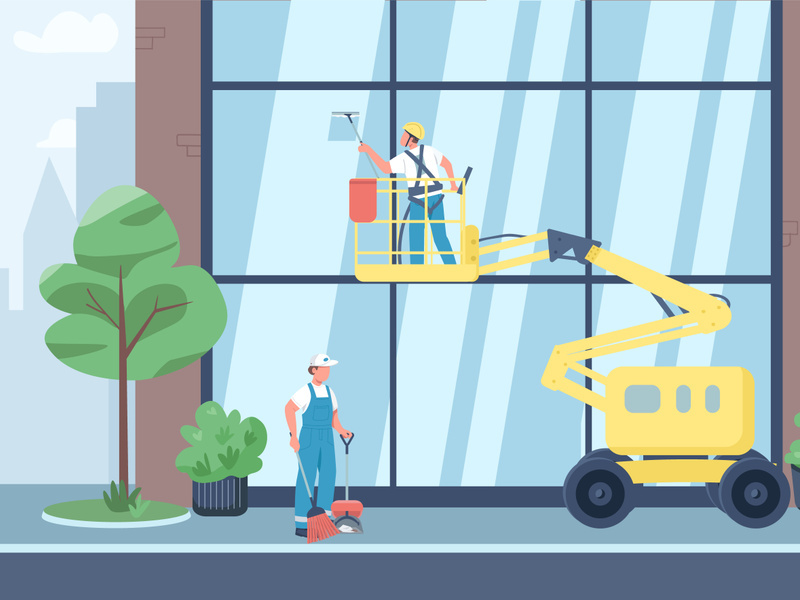 Urban cleaning flat color vector illustration