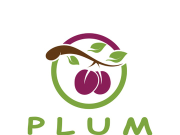 plum fruit logo with leaves, design of plum plantation, fruit shop, plum products, with simple vector editing preview picture