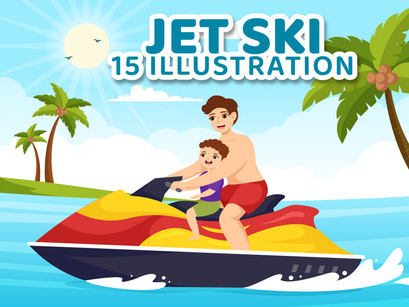 15 People Ride Jet Ski Illustration