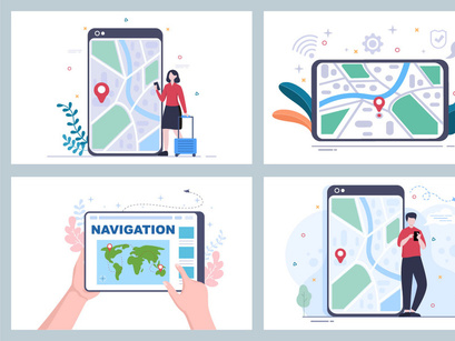 21 GPS Navigation Map and Compass Vector Illustration