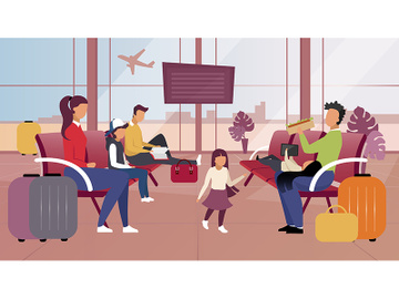 Tourists in airport flat vector illustration preview picture