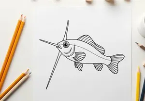 Happy cartoon fish swimming vector illustration flat design