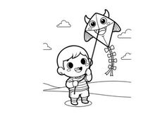 Child flying cow kite playful outdoor vector illustration