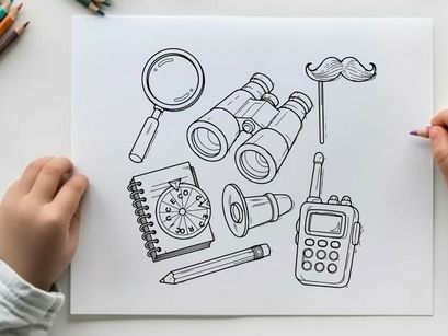 Vintage detective tools flat design vector illustration