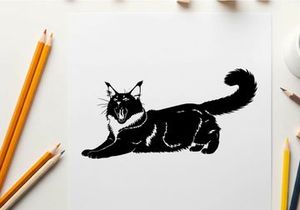 Black cat silhouette in a relaxed pose with tail curled up