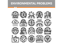 Environmental Problems Vector Thin Line Icons Set