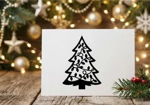 Black Christmas tree silhouette with string lights icon on white background
