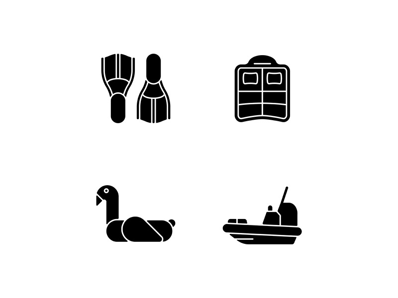 Summer vacations black glyph icons set on white space