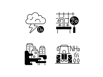 Air pollution black linear icons set preview picture