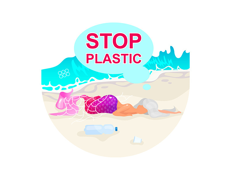 Stop plastic pollution in ocean flat concept icon