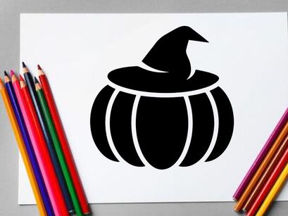 Silhouette of a witch's hat on a pumpkin for Halloween decoration