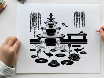Serene silhouette of a multi tiered fountain scene preview picture