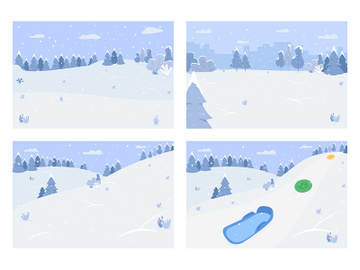Winter scenery semi flat vector illustration set preview picture