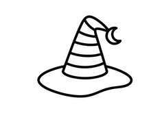Topi pesta Halloween dengan desain ujung melengkung. Topi sihir kerucut klasik untuk kostum dan perayaan.