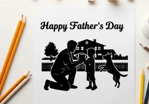 Silhouette of happy father's day scene with family and dog