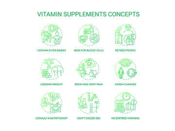 Vitamin supplements concept icons set preview picture