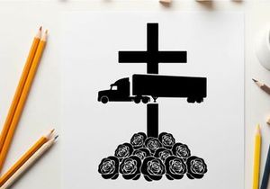 Silhouette of a truck and cross with skulls