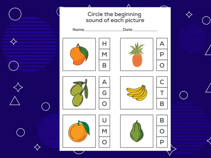 Circle the beginning sound of each picture. Educational game for kids