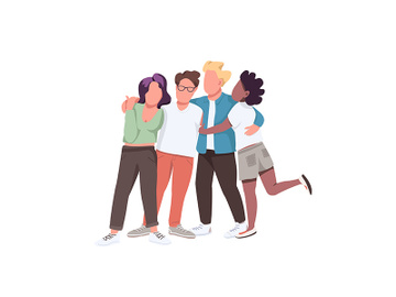 Multiracial community flat color vector faceless characters preview picture