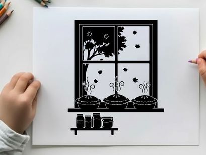 Silhouette of a window with potted plants on a shelf