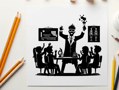 Silhouette of a man teaching students in a science classroom