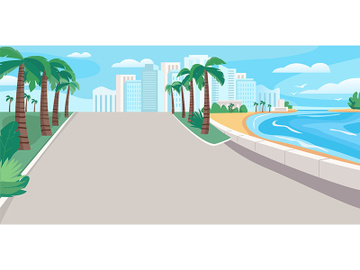 Luxury seaside resort boulevard flat color vector illustration preview picture