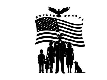 American family silhouette with flag and eagle preview picture