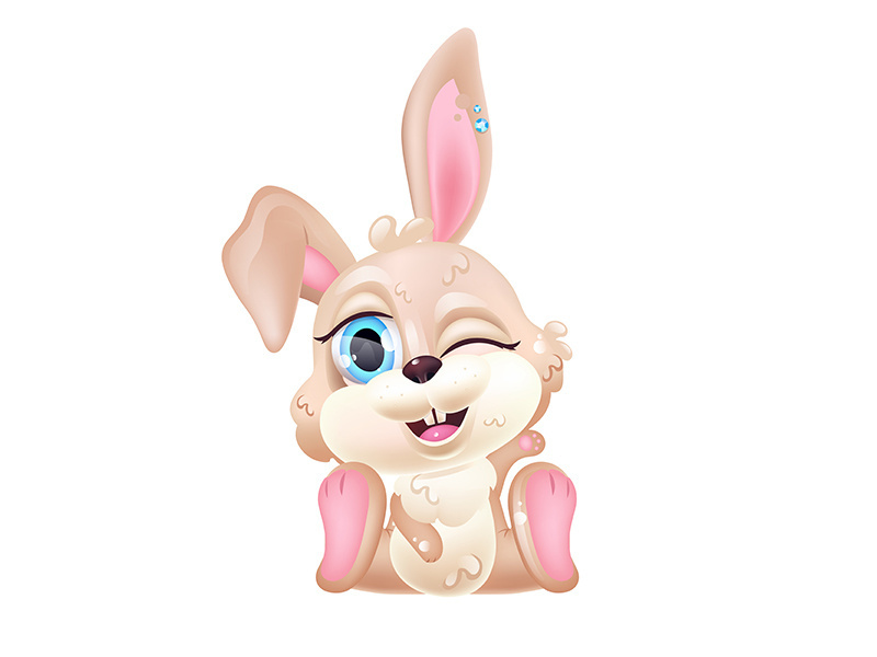Cute brown winking bunny kawaii cartoon vector character